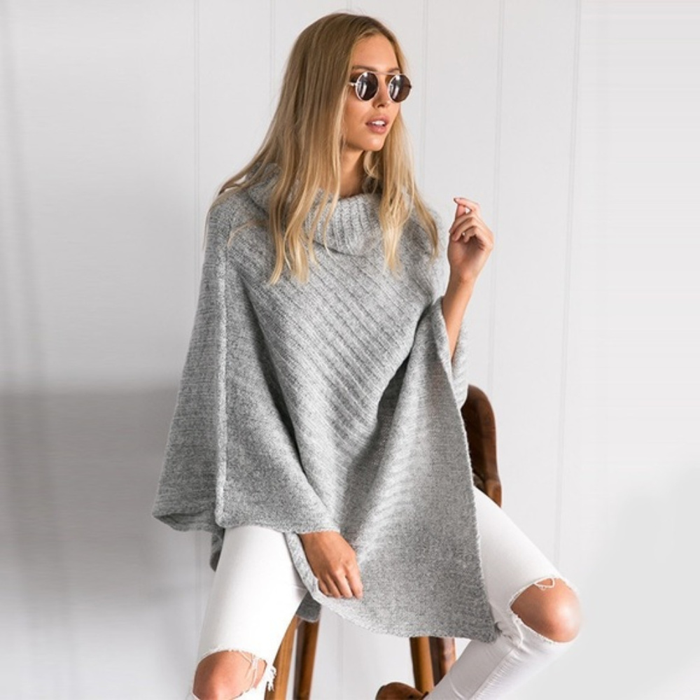 SALE✨Beautiful grey sweater poncho-OSFM✨ HP - Picture 2 of 7